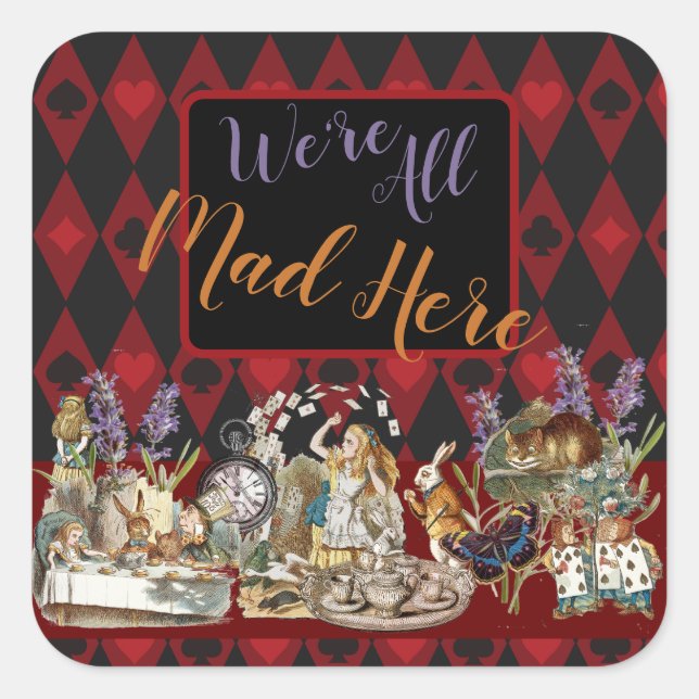 Alice in Wonderland Mad Cheshire Cat Square Sticker (Front)