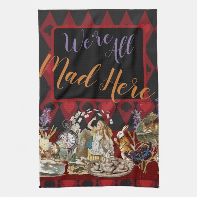 Alice in Wonderland Mad Cheshire Cat Tea Towel (Vertical)