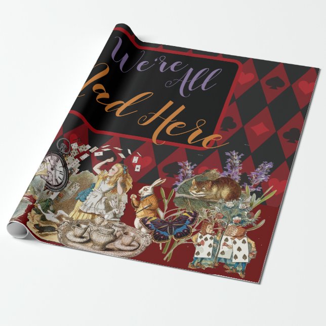 Alice in Wonderland Mad Cheshire Cat Wrapping Paper (Unrolled)