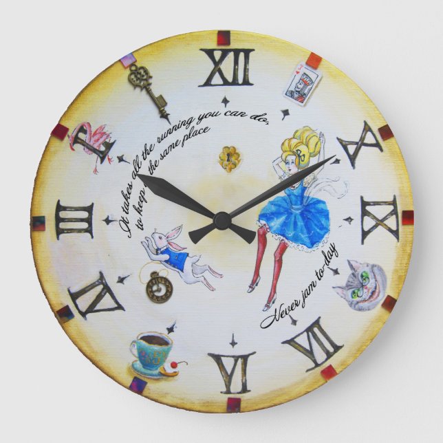 Alice in Wonderland mad  contraclockwise Large Clock (Front)