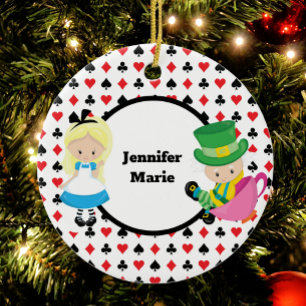 Alice in Wonderland Mad Hatter Card Deck Custom Ceramic Tree Decoration