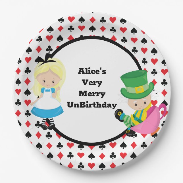 Alice in Wonderland Mad Hatter Card Deck Party Paper Plate (Front)