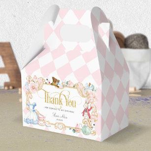 Alice in wonderland, mad hatter tea party pink  favour box