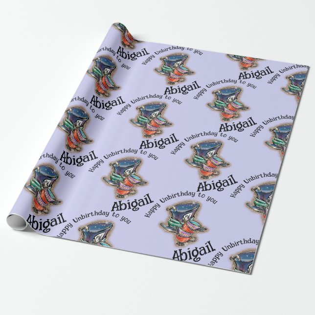 Alice in Wonderland Mad Hatter Teacups Custom Name Wrapping Paper (Unrolled)