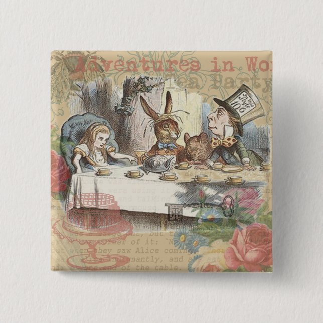 Alice in Wonderland Mad Tea Party 15 Cm Square Badge (Front)