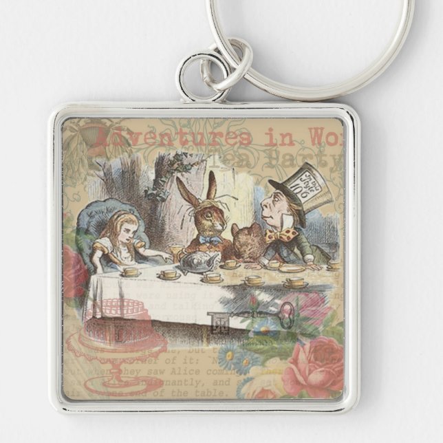 Alice in Wonderland Mad Tea Party Art Key Ring (Front)