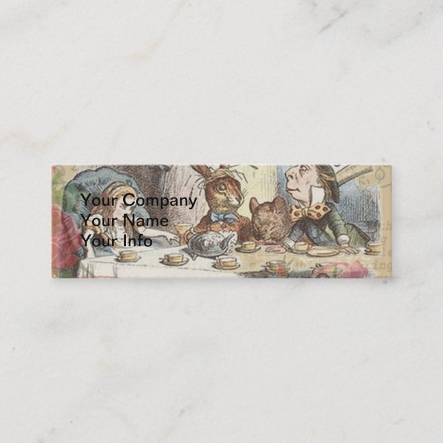 Alice in Wonderland Mad Tea Party Art Mini Business Card (Front)