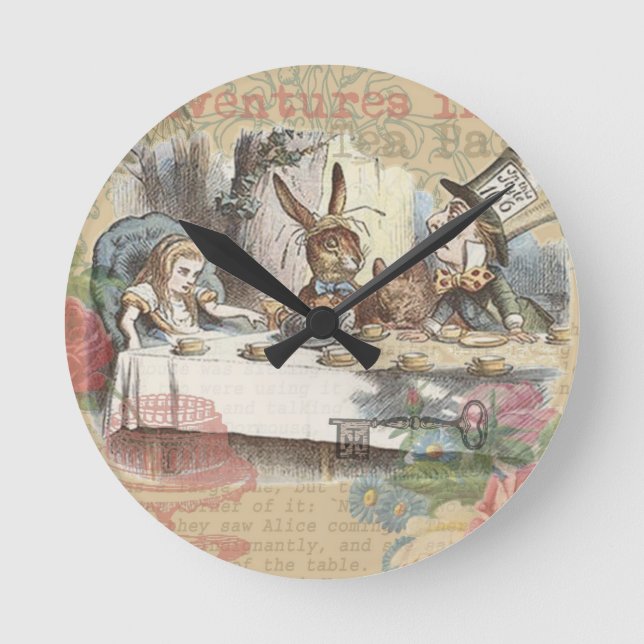 Alice in Wonderland Mad Tea Party Art Round Clock (Front)