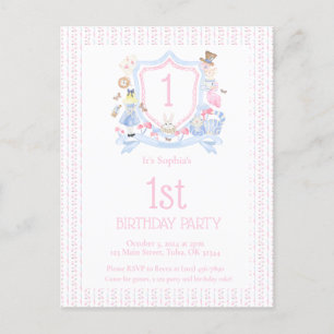 Alice in Wonderland Monogram Crest Party Postcard