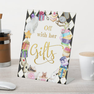 Alice in Wonderland Off with Her Gifts Pedestal Sign
