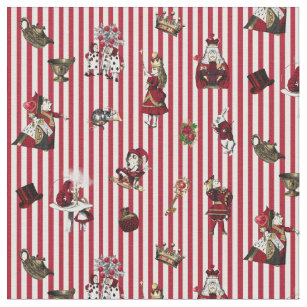 Alice in Wonderland on Crimson/White Striped Fabric