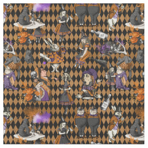 Alice in Wonderland on Orange/Black Harlequin Fabric