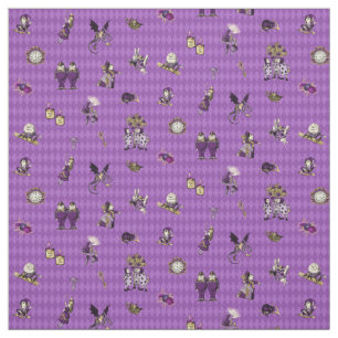 Alice in Wonderland on Purple Harlequin  Fabric