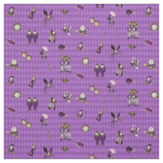 Alice in Wonderland on Purple Harlequin  Fabric