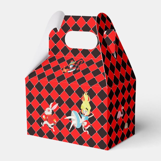 Alice in Wonderland on Red and Black Art Deco Favour Box (Front Side)