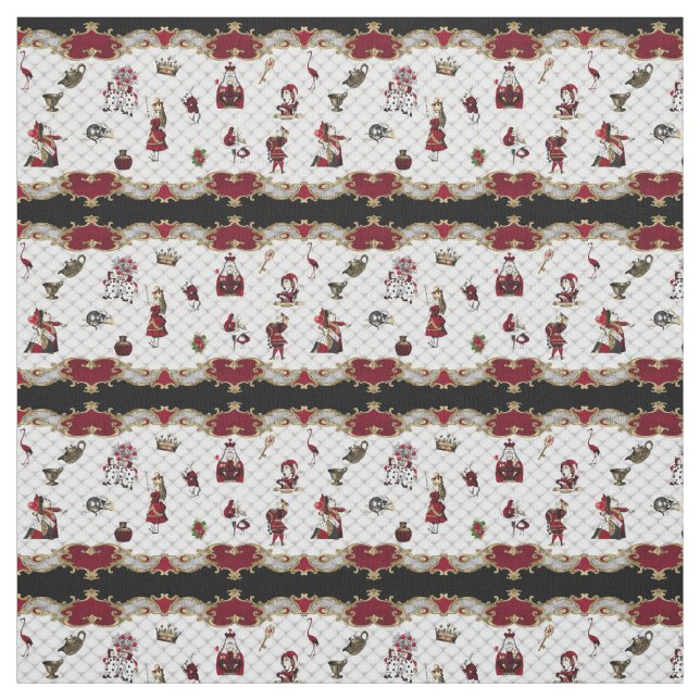 Alice in Wonderland on White/Crimson Fabric (Swatch)
