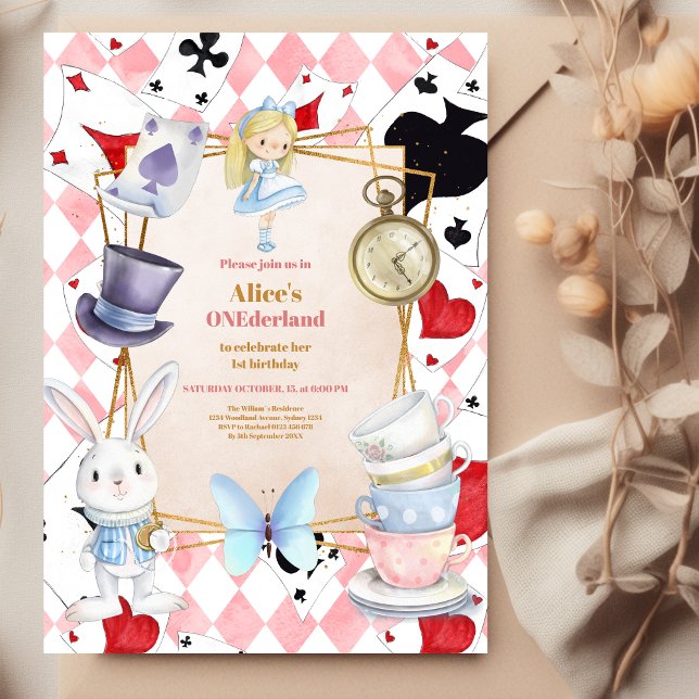 Alice in Wonderland One-derland 1st Birthday Invitation (Creator Uploaded)