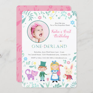 Alice in Wonderland   One-derland first Birthday Invitation