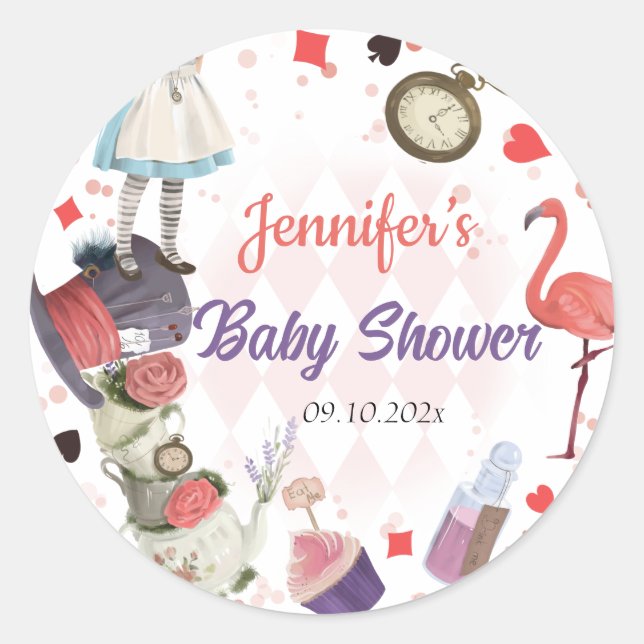 Alice in Wonderland Onederland Baby Shower  Classic Round Sticker (Front)