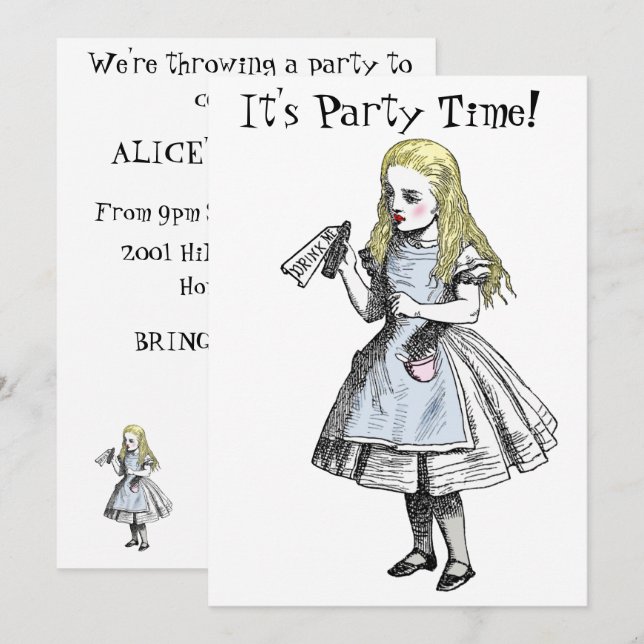 Alice in Wonderland Party Invitation Card (Front/Back)
