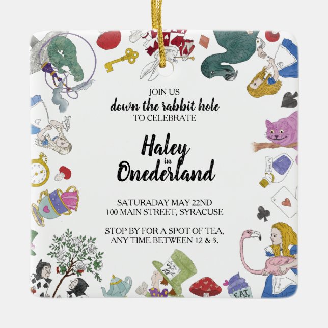 Alice In Wonderland Party Invitation Ornament (Front)