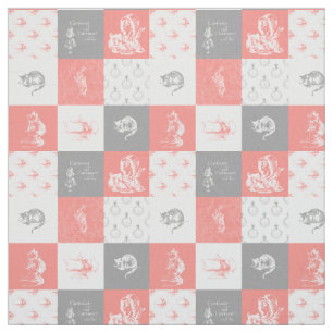 Alice in Wonderland Patchwork Grey Coral Fabric