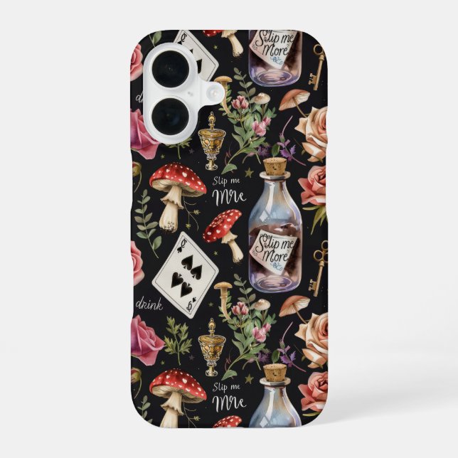 Alice in Wonderland Pattern iPhone 16 Case (Back)