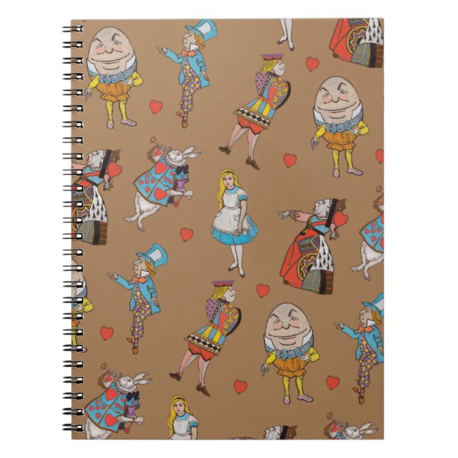 Alice in Wonderland Pattern on brown Notebook (Front)