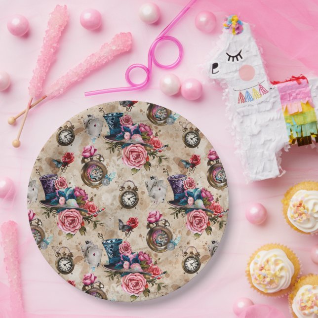 Alice in Wonderland Pattern Paper Plate (Party)
