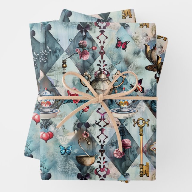 Alice in Wonderland Pattern Wrapping Paper Sheet (In situ)
