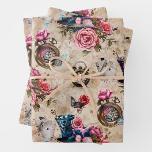 Alice in Wonderland Pattern Wrapping Paper Sheet