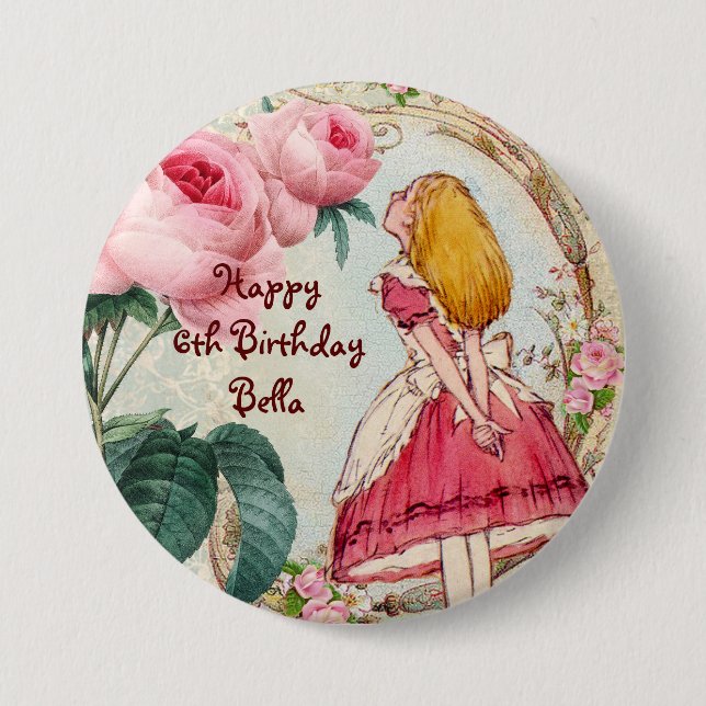 Alice in Wonderland Personalised Birthday 7.5 Cm Round Badge (Front)