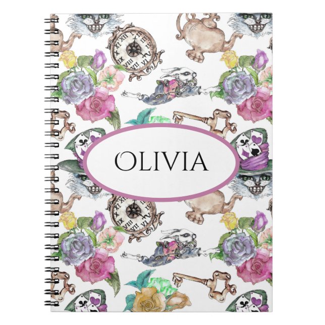 Alice in Wonderland Personalised Customised Name Notebook (Front)