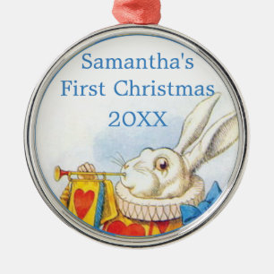 Alice in Wonderland Personalised First Christmas Metal Tree Decoration