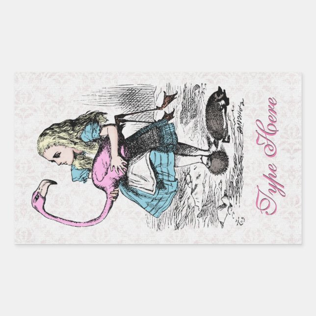 Alice in Wonderland Pink Flamingo Croquet Party Rectangular Sticker (Front)