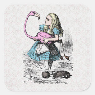 Alice in Wonderland Pink Flamingo Croquet Square Sticker