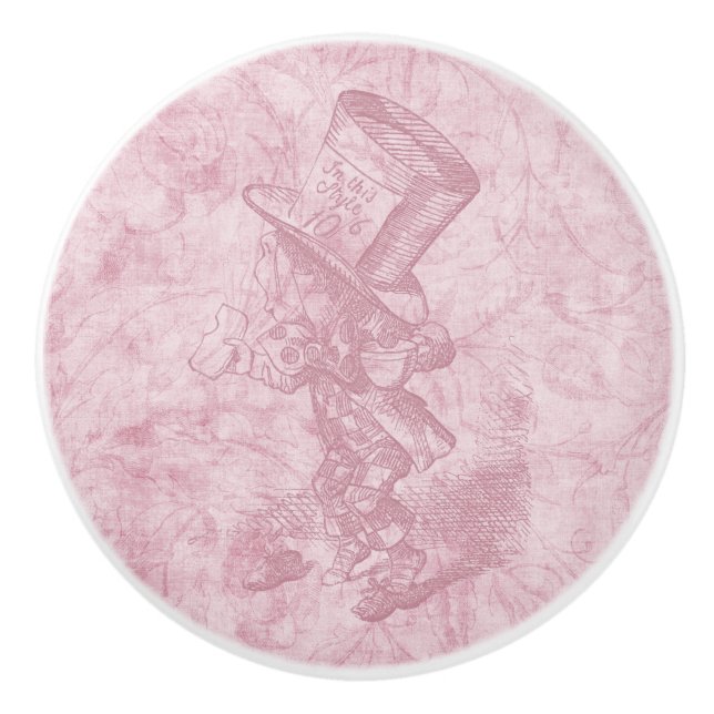 Alice in Wonderland Pink Floral Art Mad Hatter Ceramic Knob (Front)