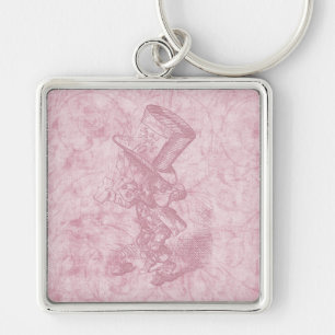 Alice in Wonderland Pink Floral Art Mad Hatter Key Ring