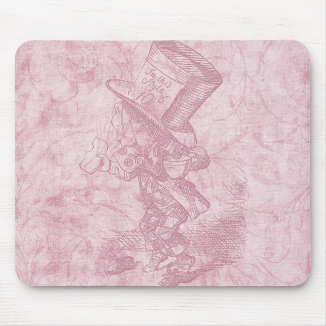 Alice in Wonderland Pink Floral Art Mad Hatter Mouse Mat (Front)