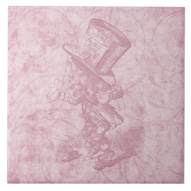 Alice in Wonderland Pink Floral Art Mad Hatter Tile (Front)