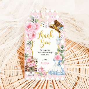 Alice in Wonderland Pink Flower Birthday Tea Party Gift Tags