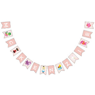 Alice in Wonderland Pink Monogram Birthday Party Bunting