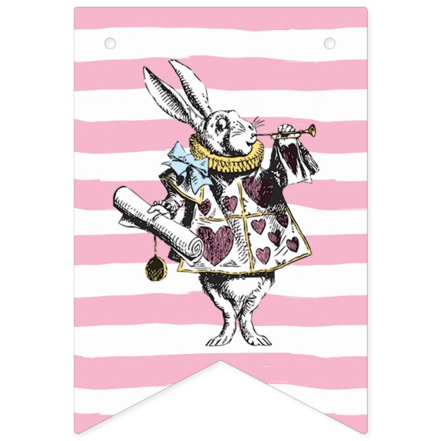 Alice in Wonderland Pink Striped Happy Birthday Bunting (First Flag)