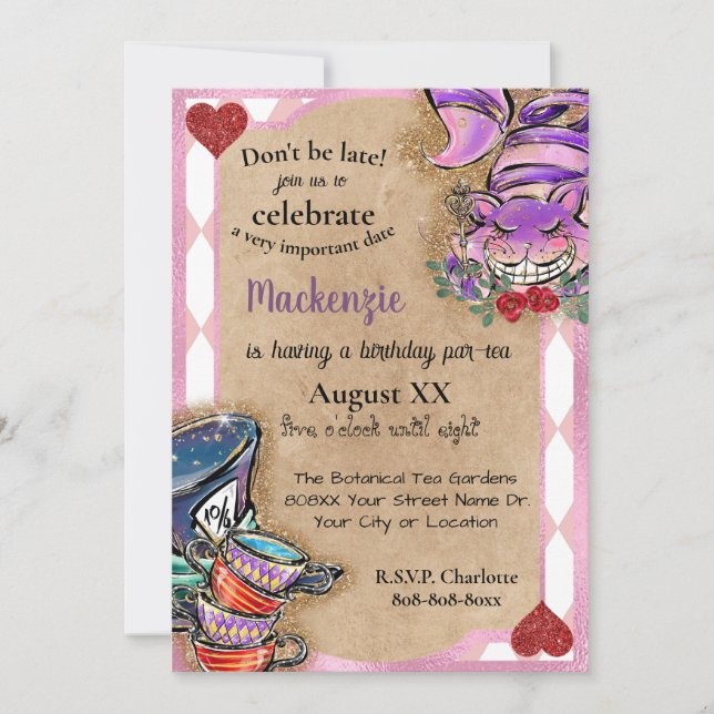 Alice in Wonderland Pink Tea Party Invitation (Front)
