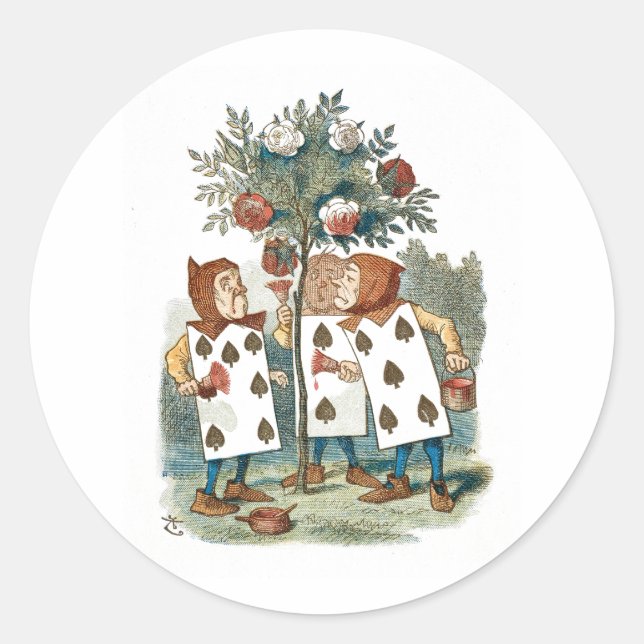 Alice in Wonderland Playing Card Gardeners Classic Round Sticker (Front)