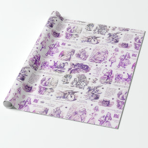Alice in Wonderland Purple Toile Quotes Wrapping Paper