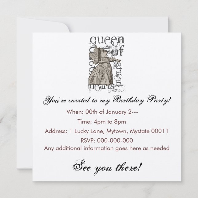 Alice In Wonderland Queen of Heart Grunge (Single) Invitation (Front)