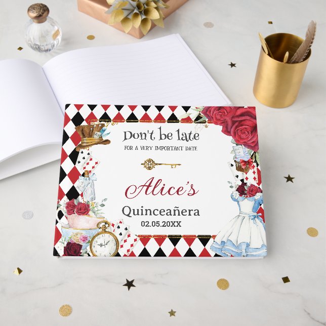 Alice in Wonderland Quinceanera Birthday Bridal  Guest Book (Front Open)