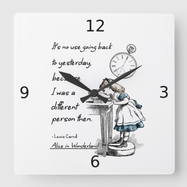 Alice in Wonderland Quotes Watch Square Wall Clock (Front)