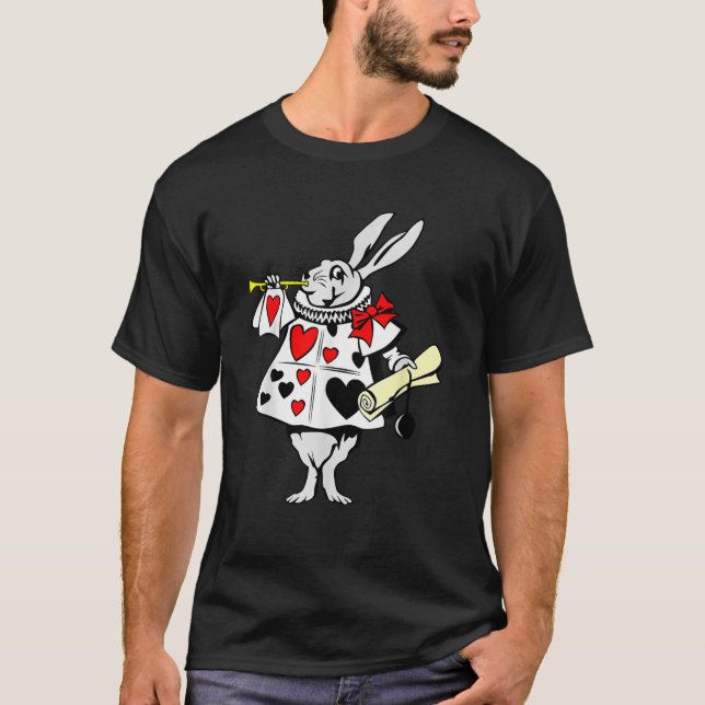 Alice in Wonderland Rabbit easter bunny playing mu T-Shirt (Front)
